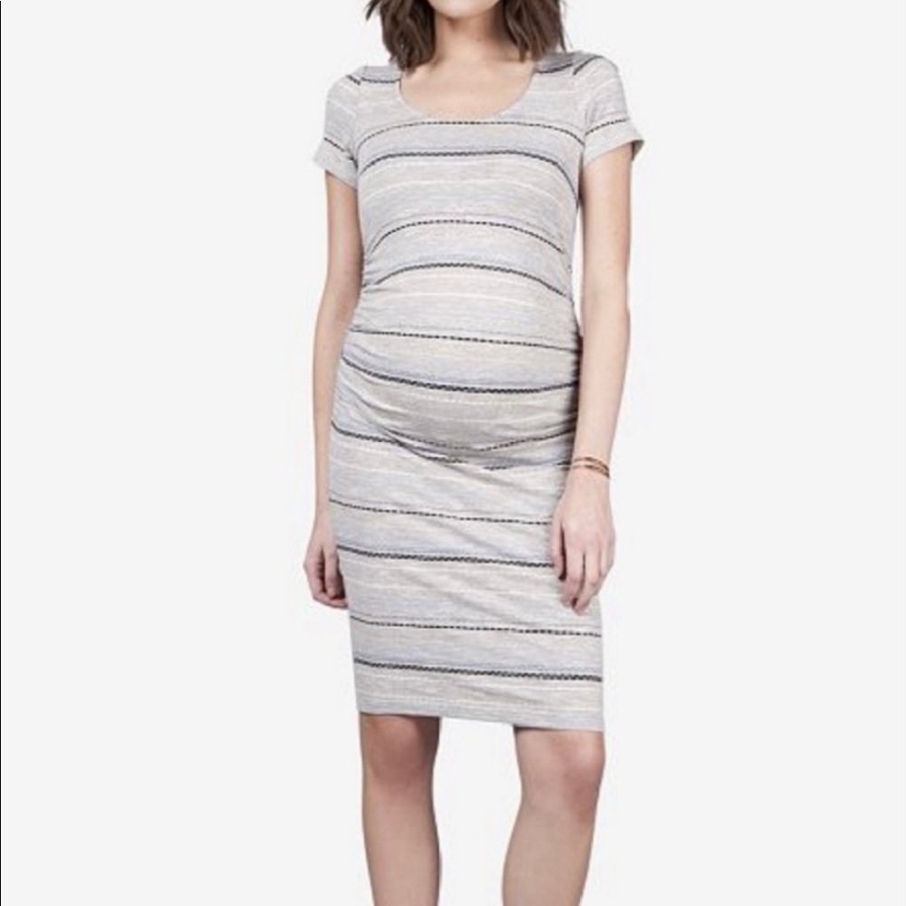 Seraphine Leila maternity dress gray stripe scoop
